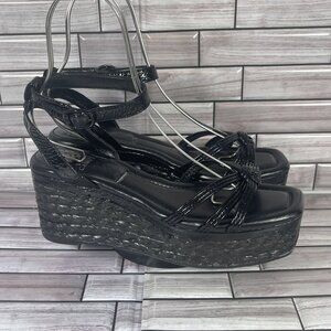 Vince Camuto Women's Black Loressa Platform Leather Wedge Sandal‎ Size 10-NEW